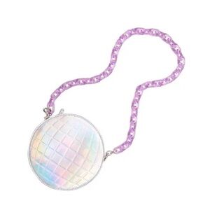 Holographic Round Bag with Purple Chain